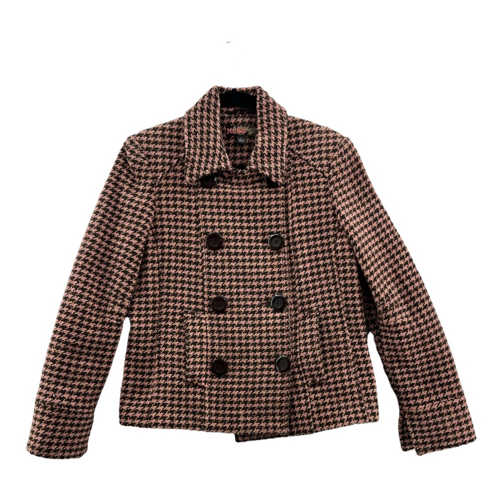 Mudd Women's Peacoat Jacket Houndstooth Button Pocket Lined Wool Blend Large